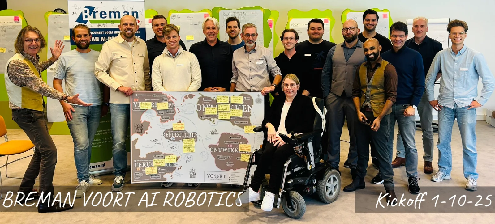 The Breman VOORT AI and Robotics FORTH team at their kickoff, gathered around the FORTH Innovation Map